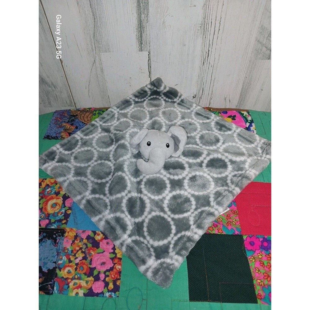 HB Hudson Baby ELEPHANT Gray Soft Plush Security Blanket White Circles Lovey